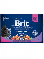 Brit Премиум Набор паучей для кошек Fish Plate Рыбная тарелка 4*100гр фото